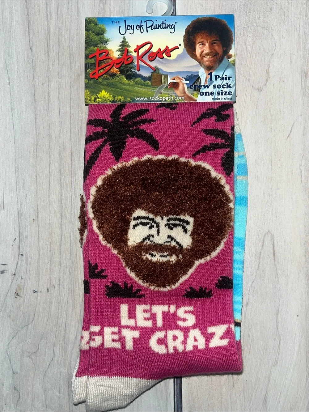 Bob Ross Novelty Men's Crew Socks with Fuzzy Hair Face Design - pick one
